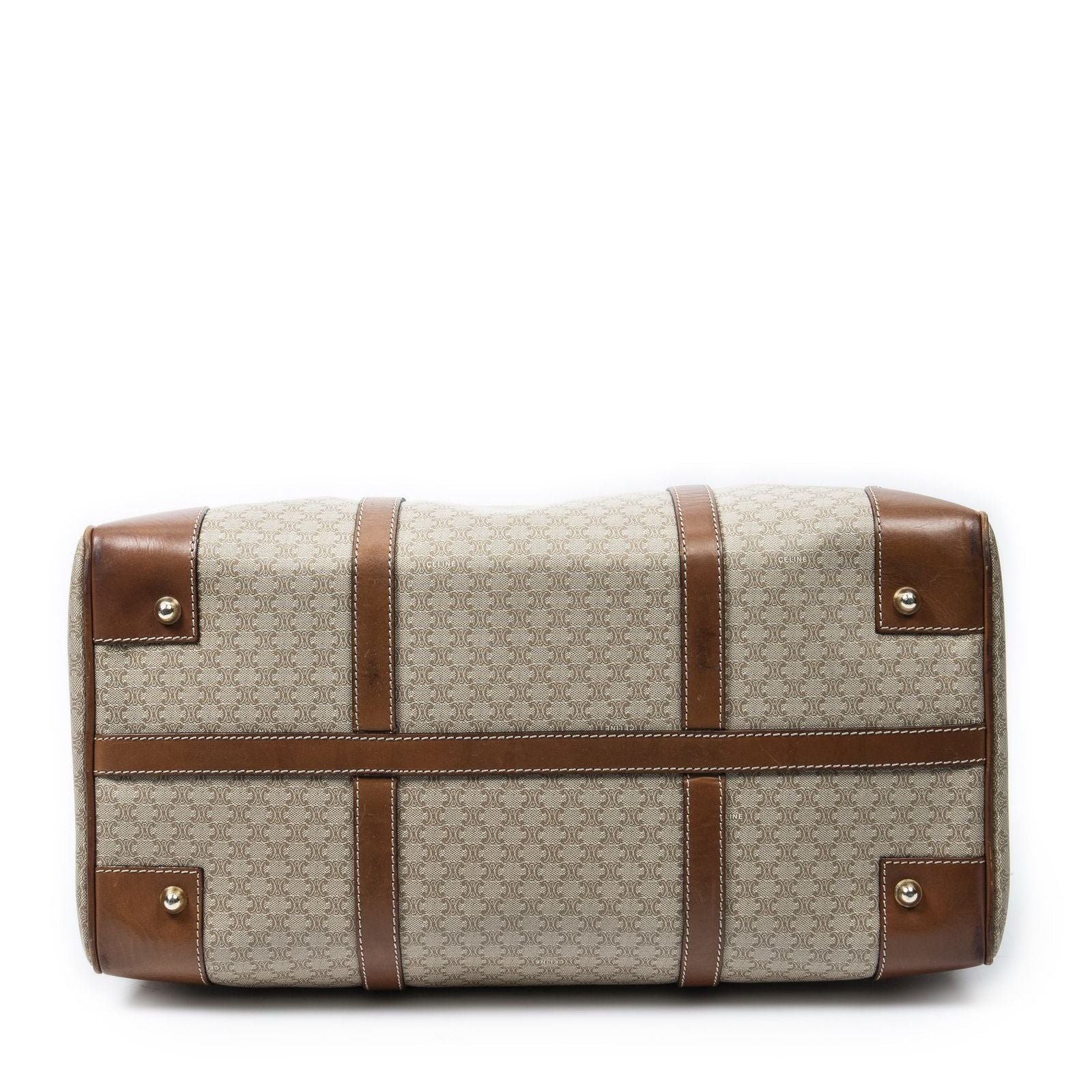 Celine Vintage Travel Boston Beige Brown Macadam Canvas Shoulder — view 6