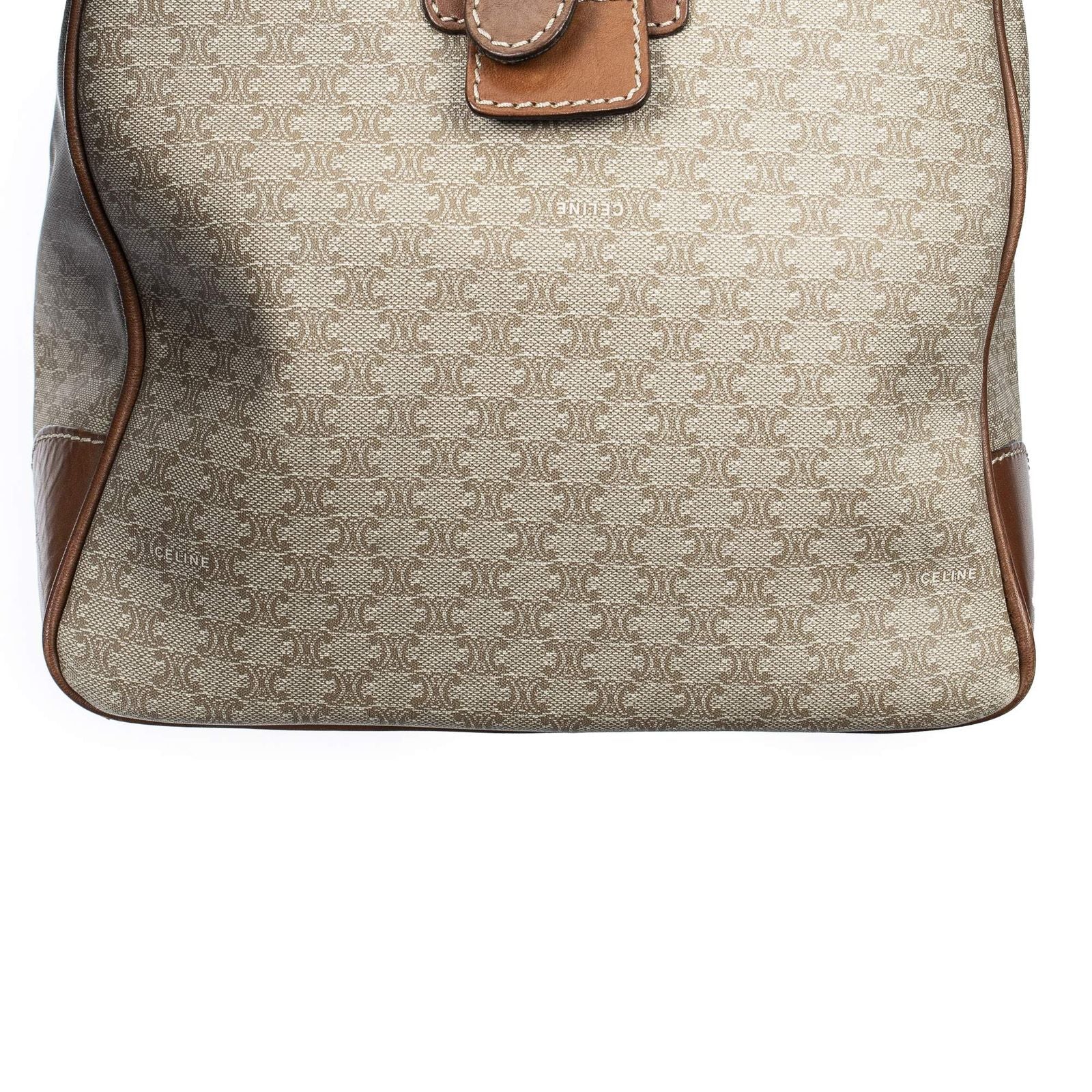 Celine Vintage Travel Boston Beige Brown Macadam Canvas Shoulder — view 7