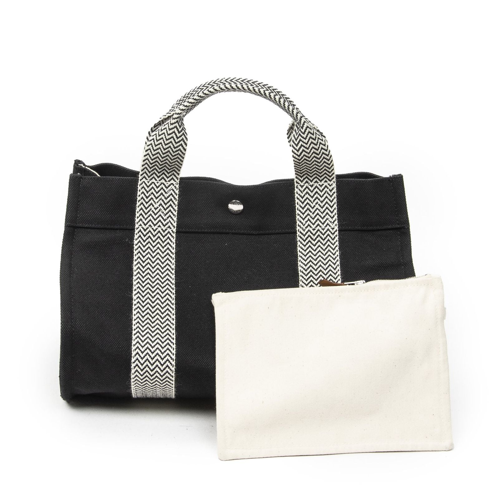 Hermes Cannes Tote Black Ivory Toile Officier