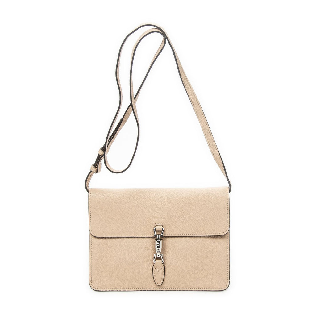 Gucci Small Flap Crossbody Beige Gray Calfskin Leather