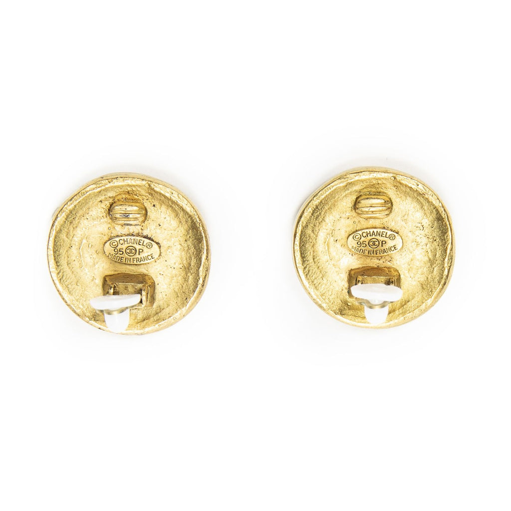 Chanel CC Logo Round Clip Type Earrings Gold Plated — view 3