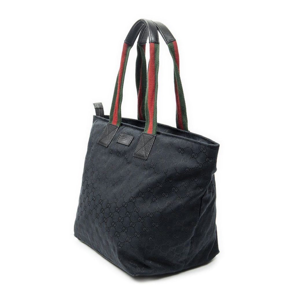Gucci Large Web Shopping Tote Black GG Canvas — view 2