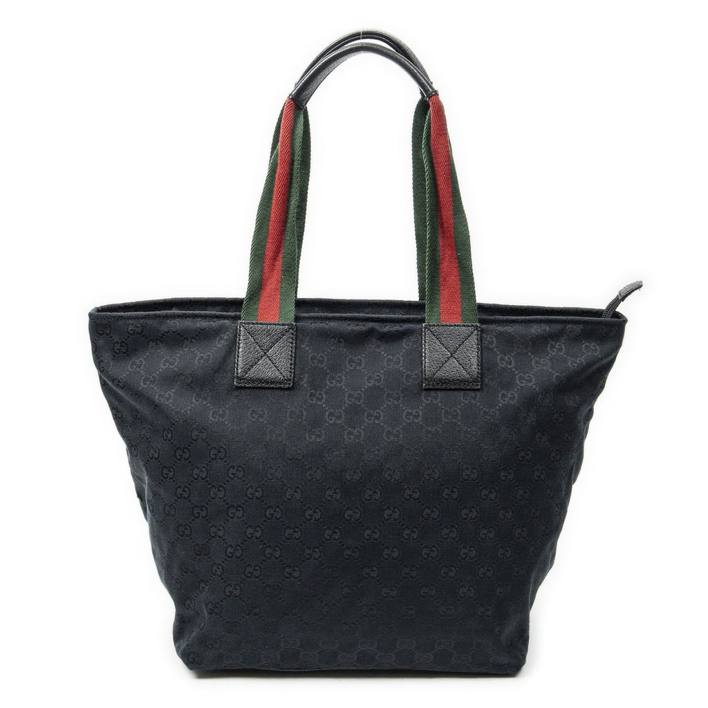 Gucci Large Web Shopping Tote Black GG Canvas — view 5