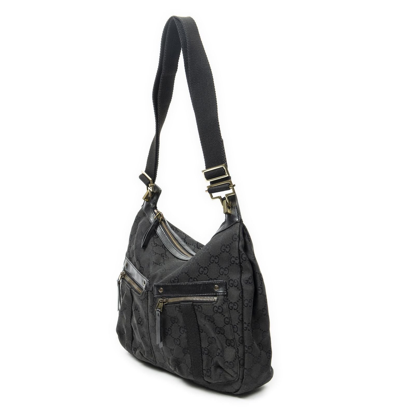 Gucci Web Double Pocket Messenger Black GG Canvas — view 2