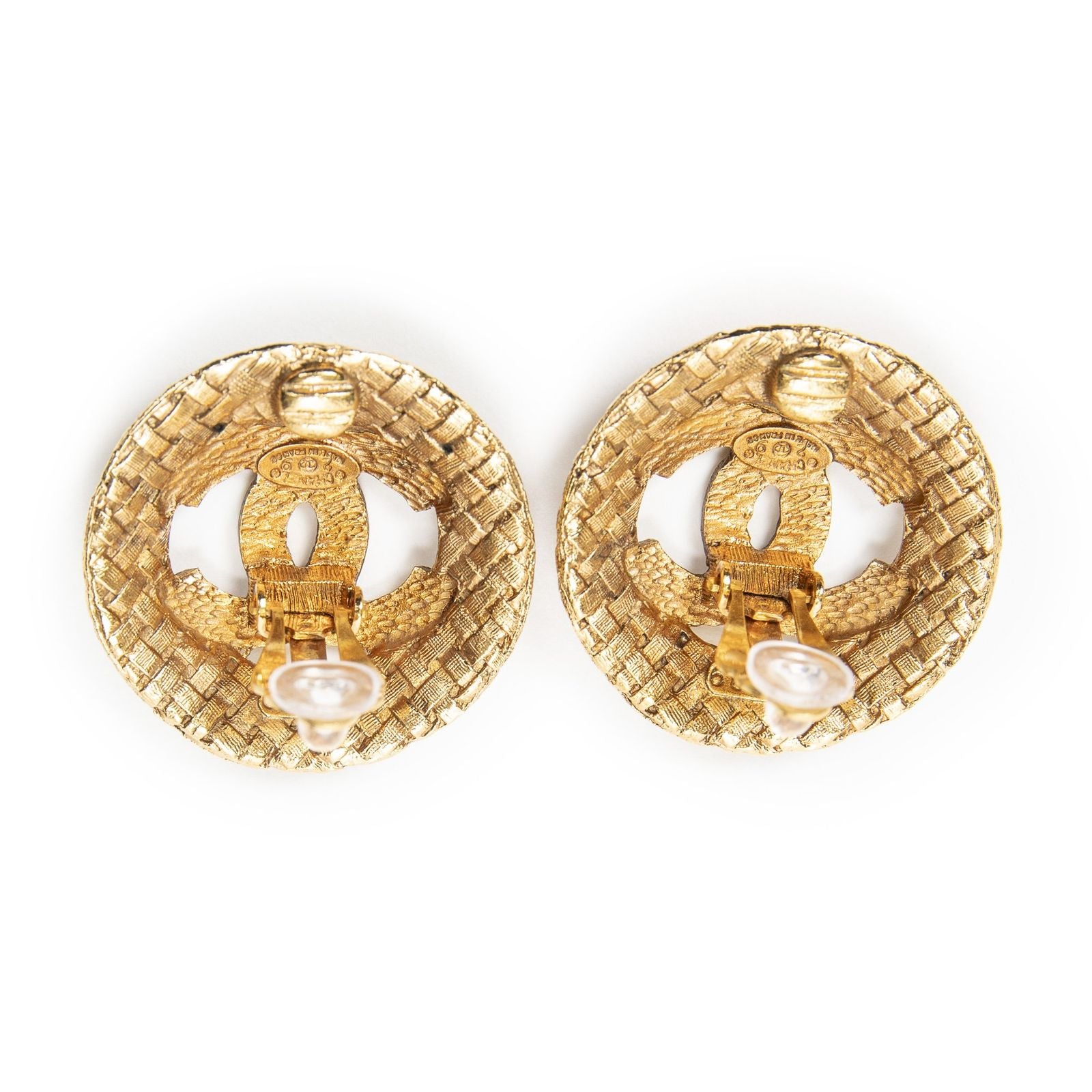 Chanel CC Logo Round Clip Type Earrings Gold Plated — view 3