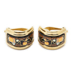 Hermes Enamel Clip on Earrings Black Orange Gold Plated