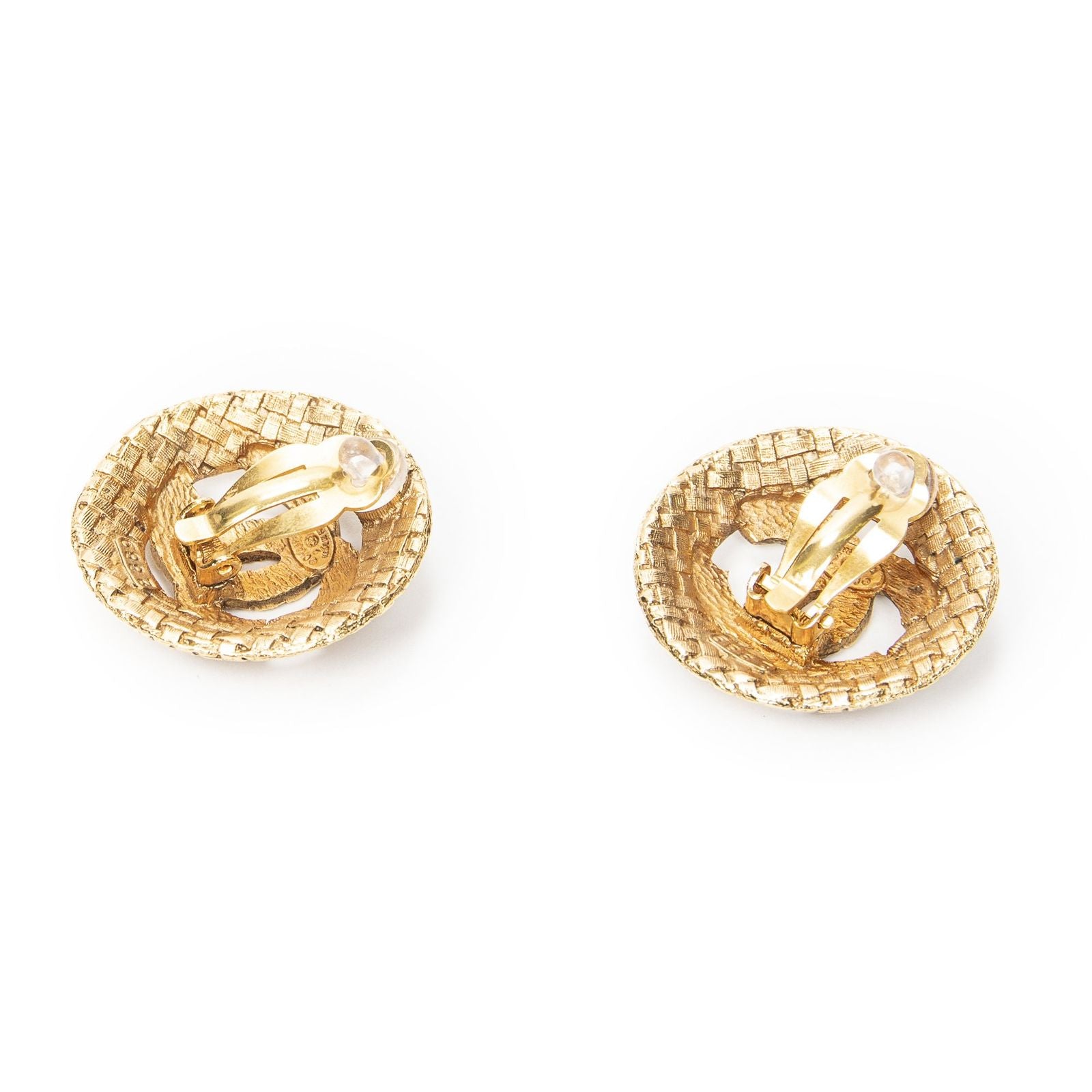 Chanel CC Logo Round Clip Type Earrings Gold Plated — view 2