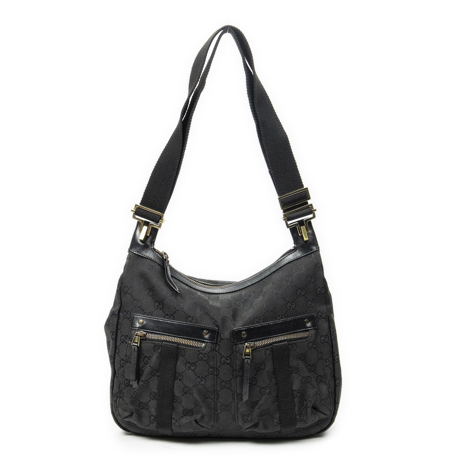 Gucci Web Double Pocket Messenger Black GG Canvas