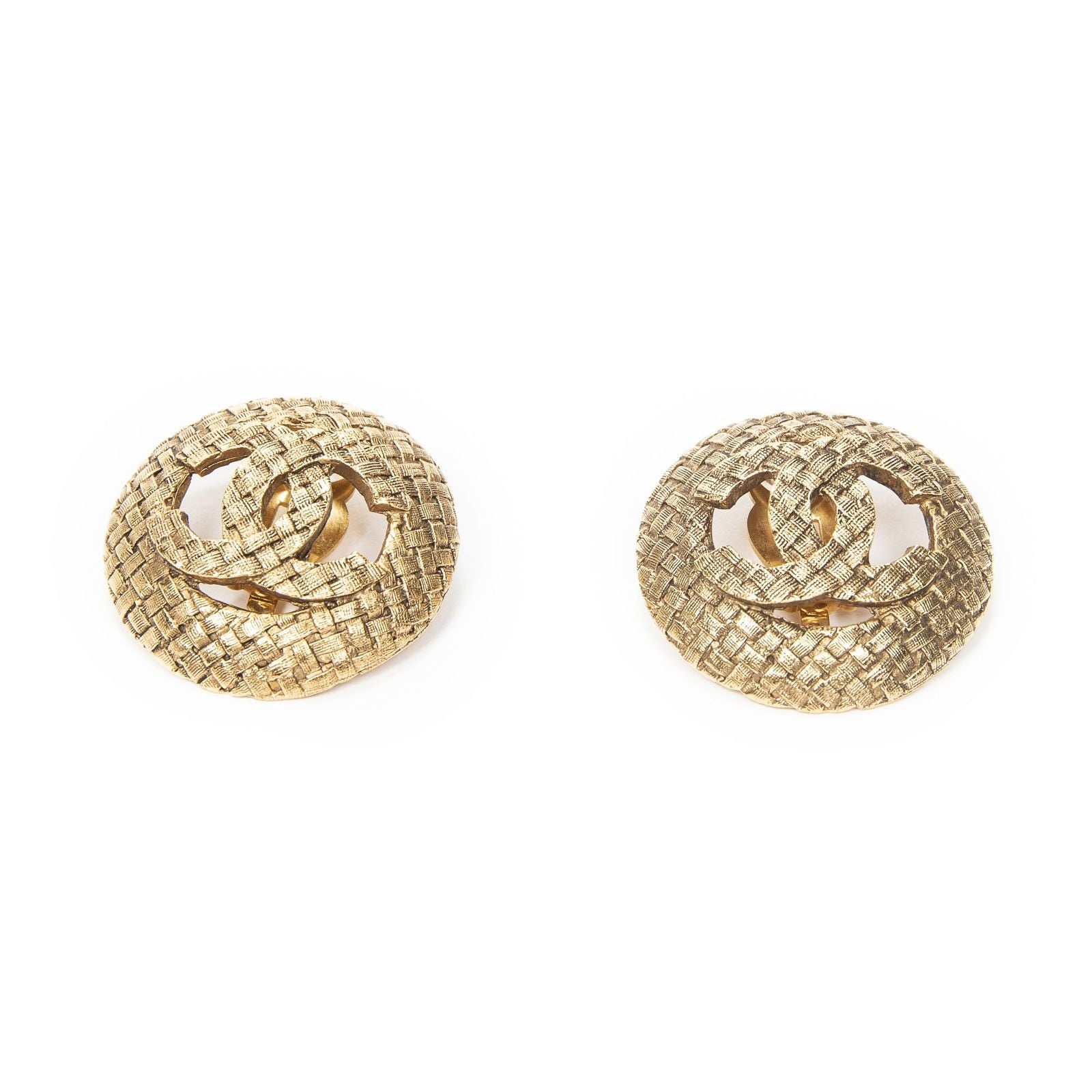 Chanel CC Logo Round Clip Type Earrings Gold Plated