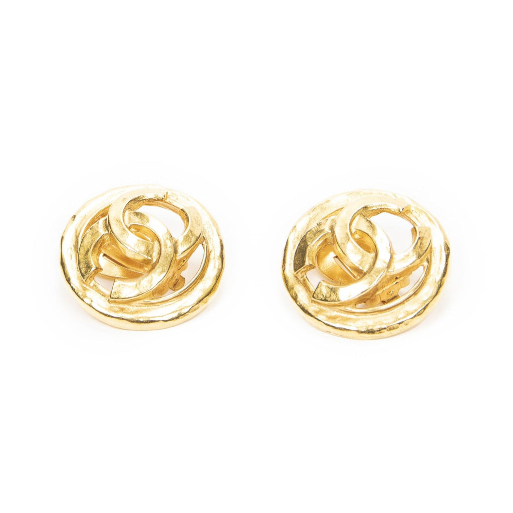 Chanel CC Logo Round Clip Type Earrings Gold Plated