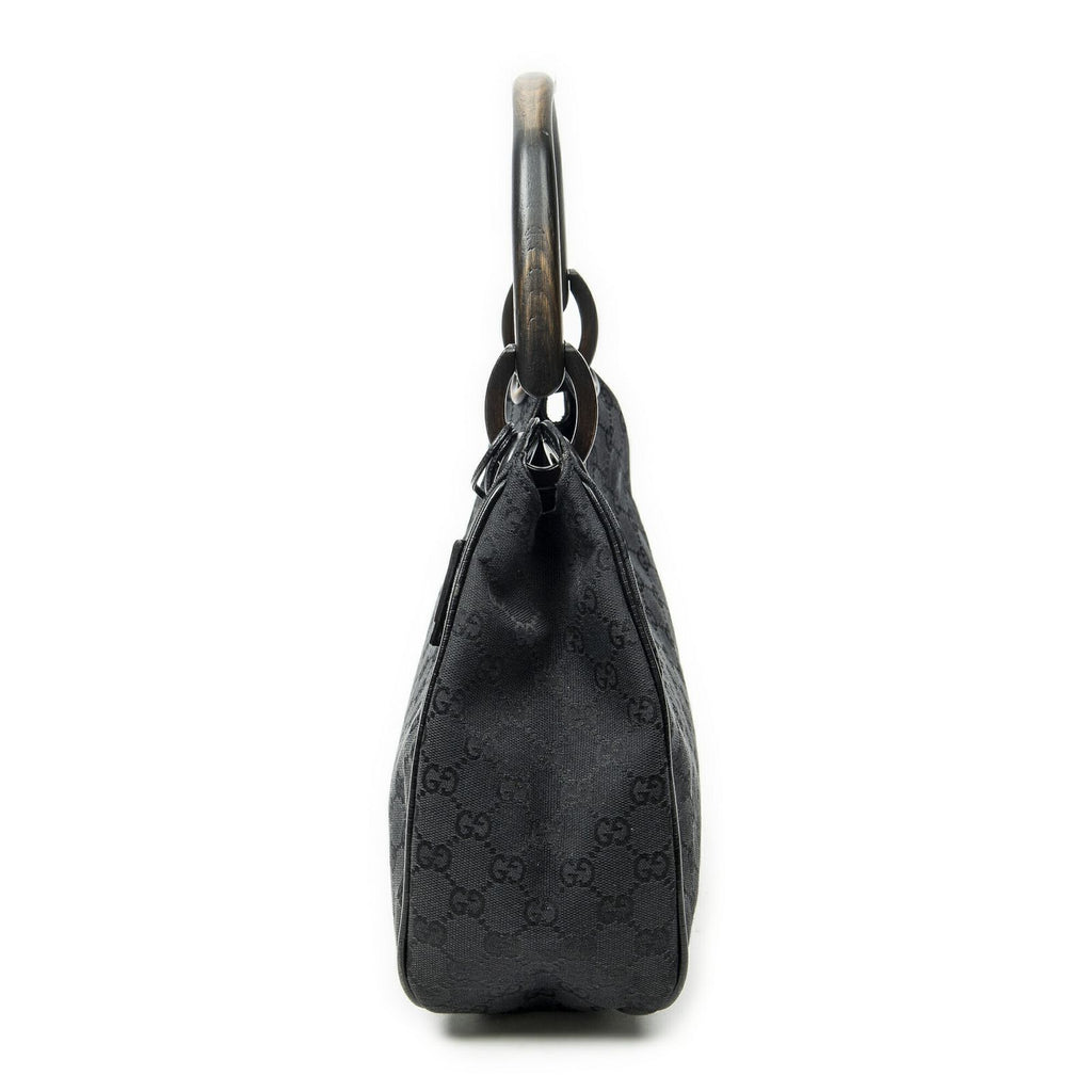 Gucci Small Wooden Handle Colbert Hobo Black GG Canvas — view 3
