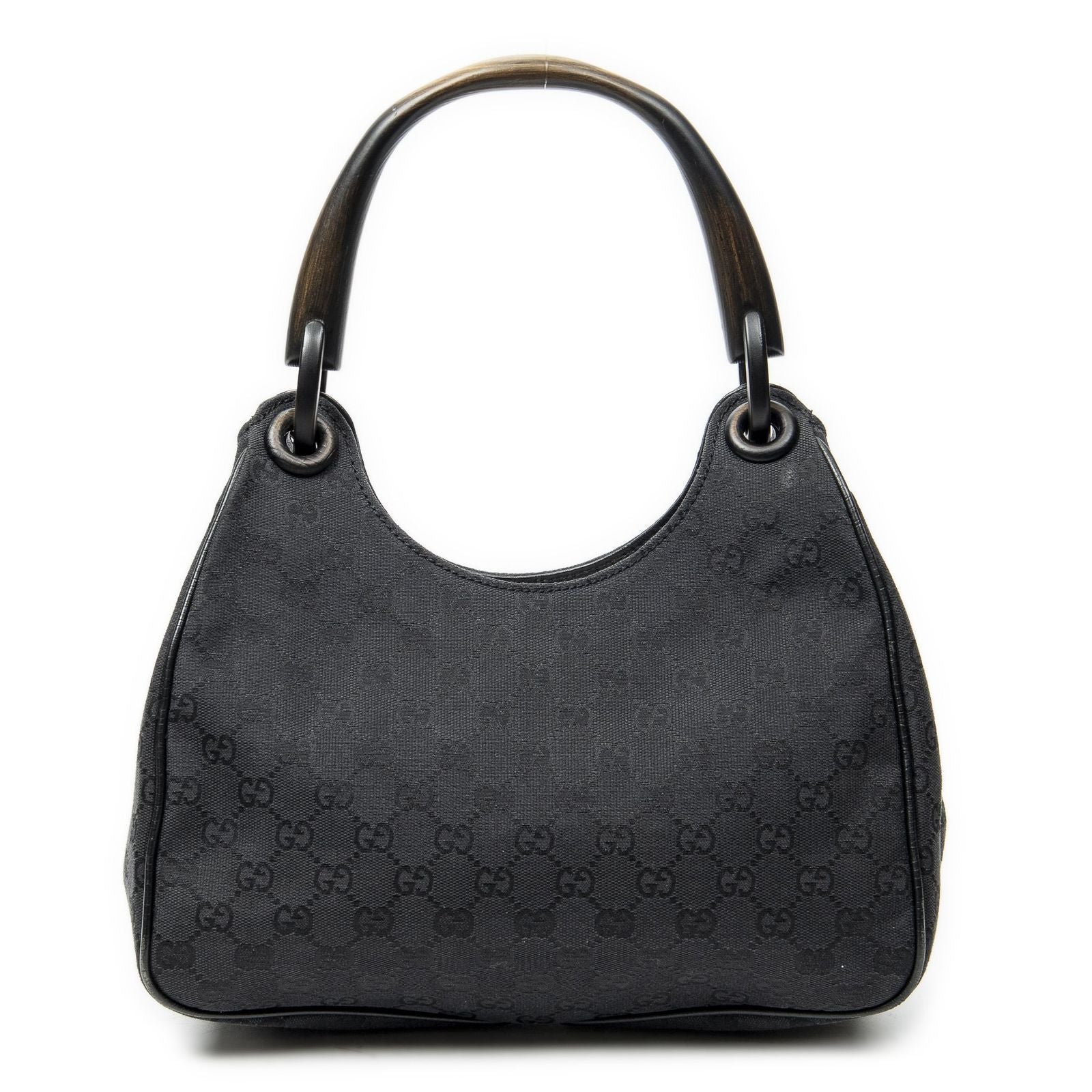 Gucci Small Wooden Handle Colbert Hobo Black GG Canvas — view 5