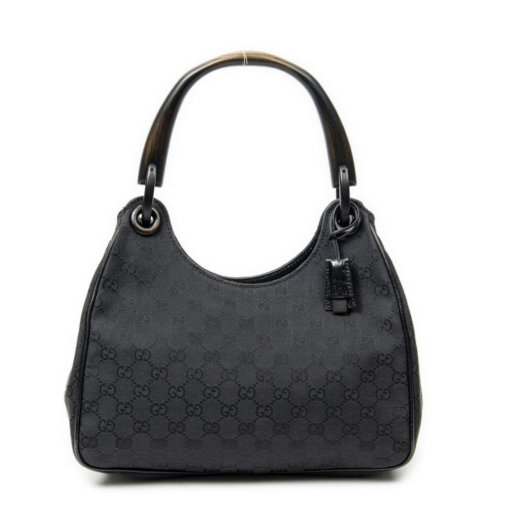 Gucci Small Wooden Handle Colbert Hobo Black GG Canvas