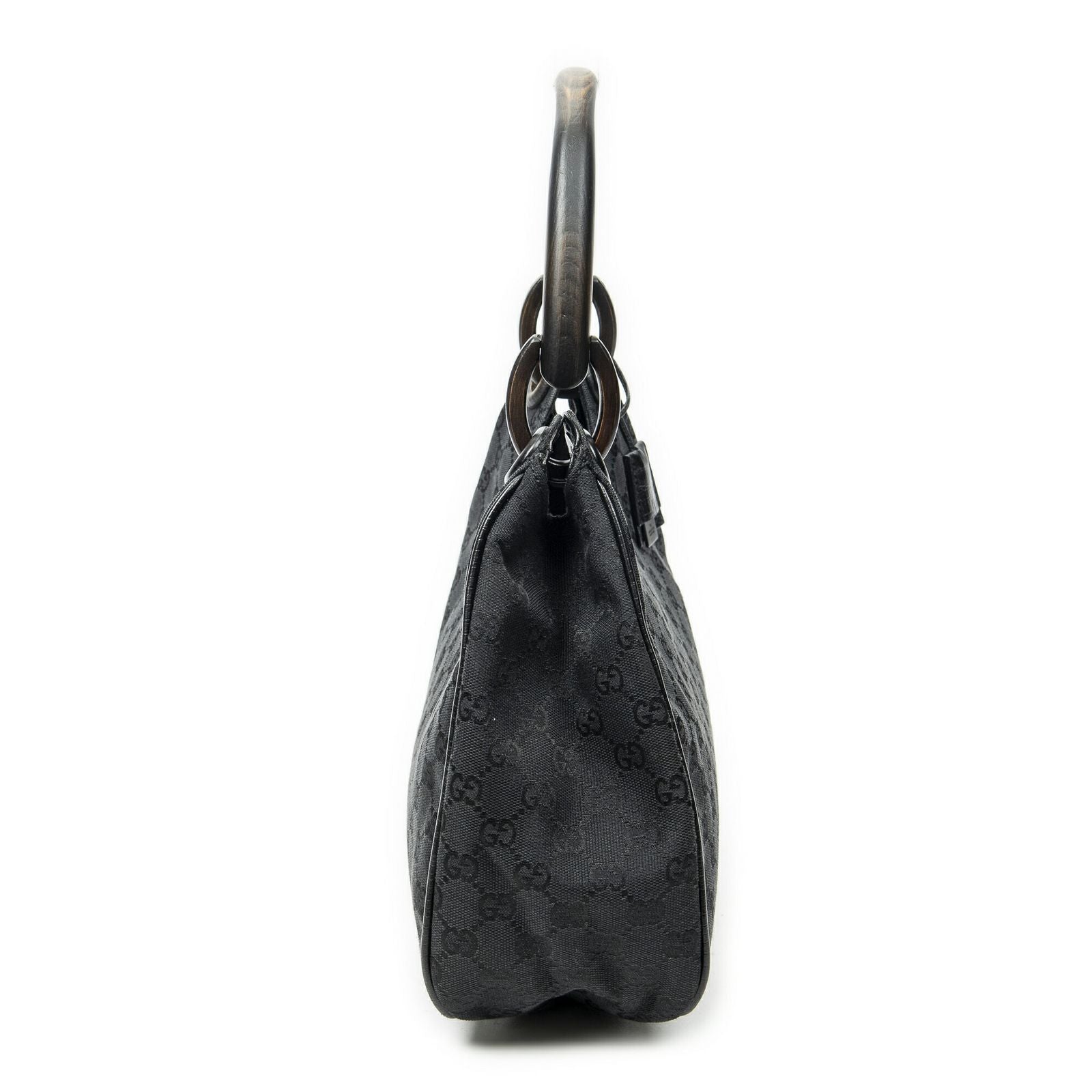 Gucci Small Wooden Handle Colbert Hobo Black GG Canvas — view 4