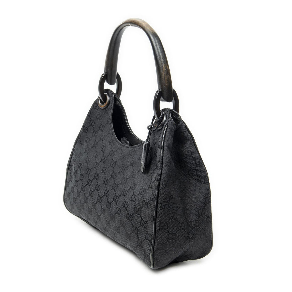 Gucci Small Wooden Handle Colbert Hobo Black GG Canvas — view 2