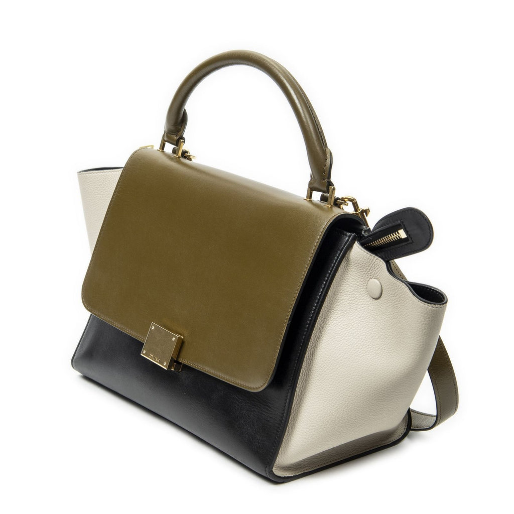 Celine Small Tricolor Trapeze Black Ivory Calfskin Leather Messenger — view 2