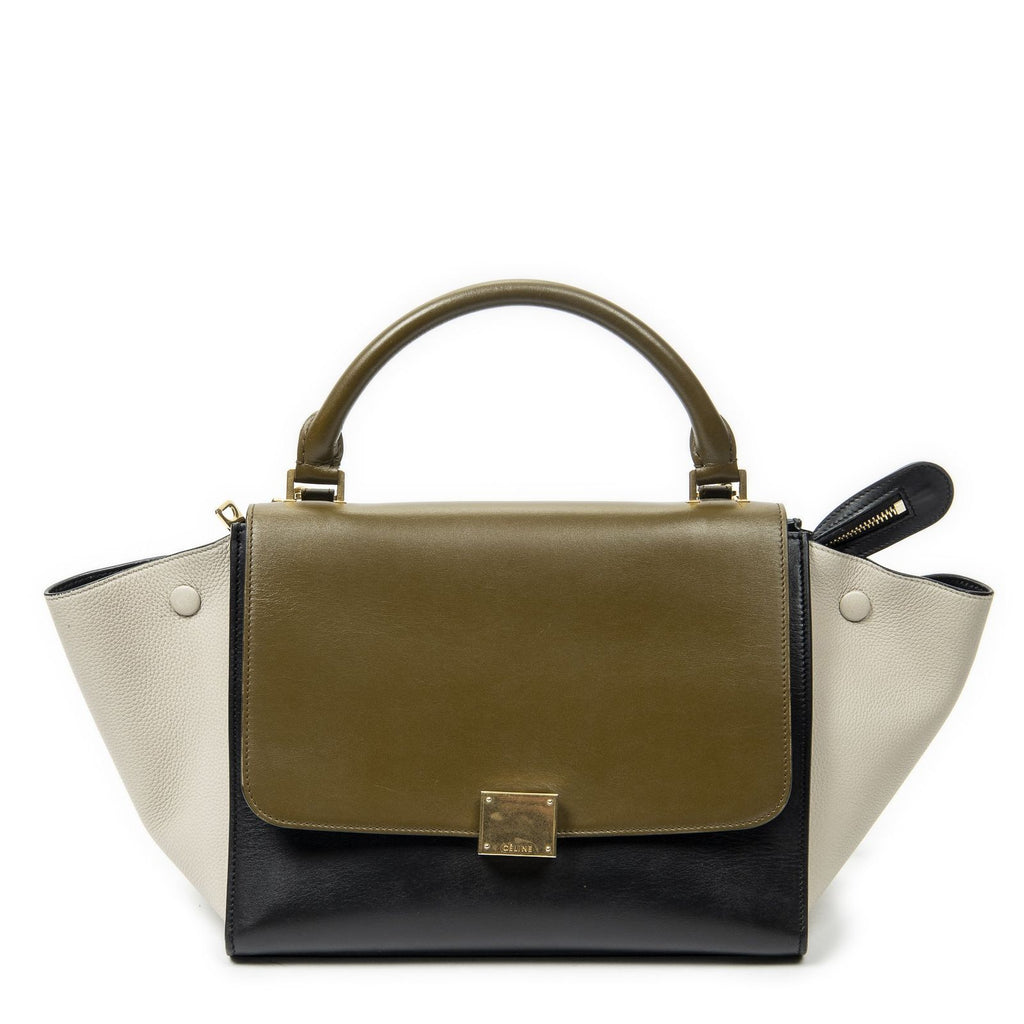 Celine Small Tricolor Trapeze Black Ivory Calfskin Leather Messenger