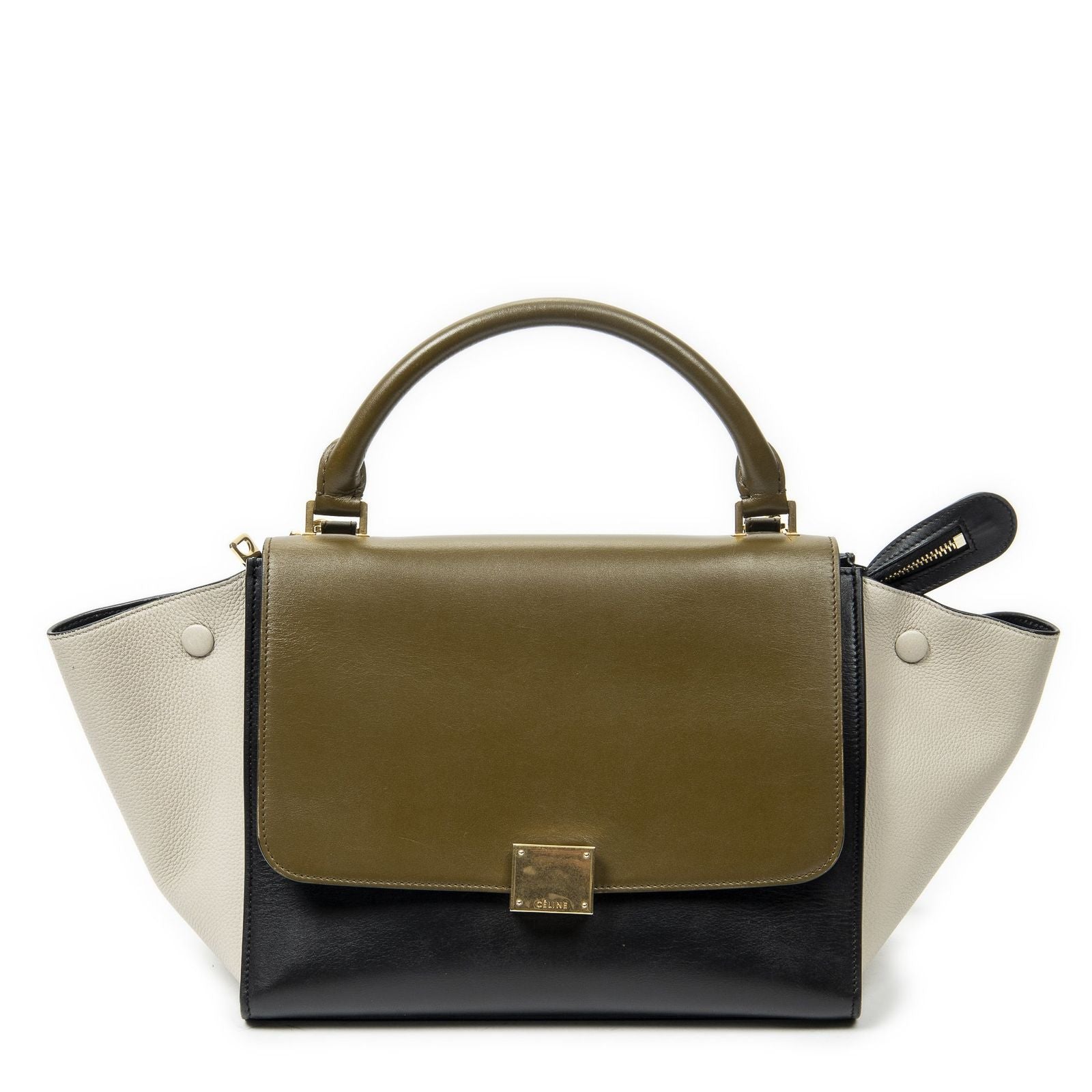 Celine Small Tricolor Trapeze Black Ivory Calfskin Leather Messenger