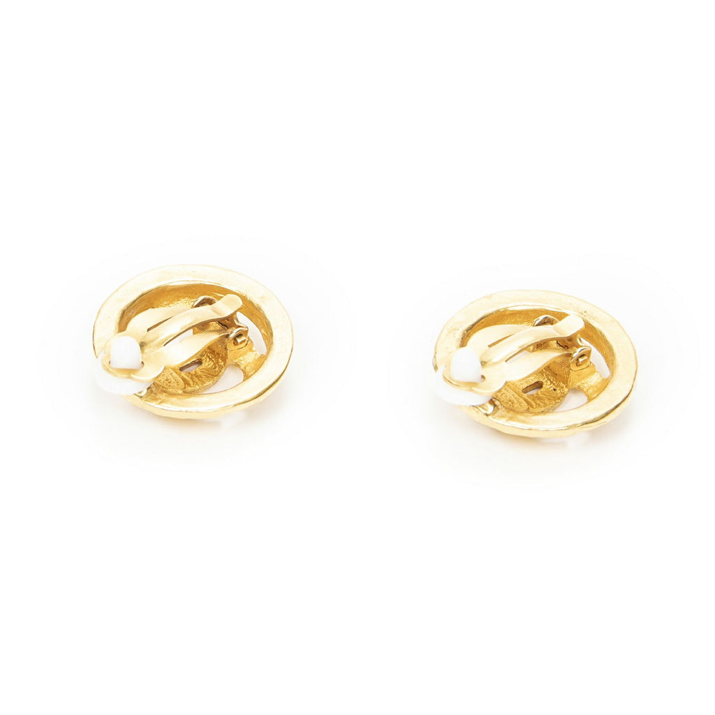 Chanel CC Logo Round Clip Type Earrings Gold Plated — view 2