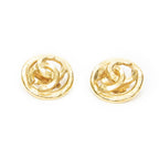 Chanel CC Logo Round Clip Type Earrings Gold Plated