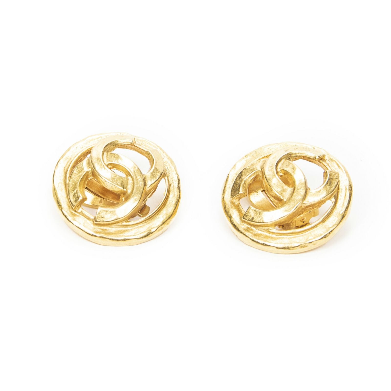 Chanel CC Logo Round Clip Type Earrings Gold Plated