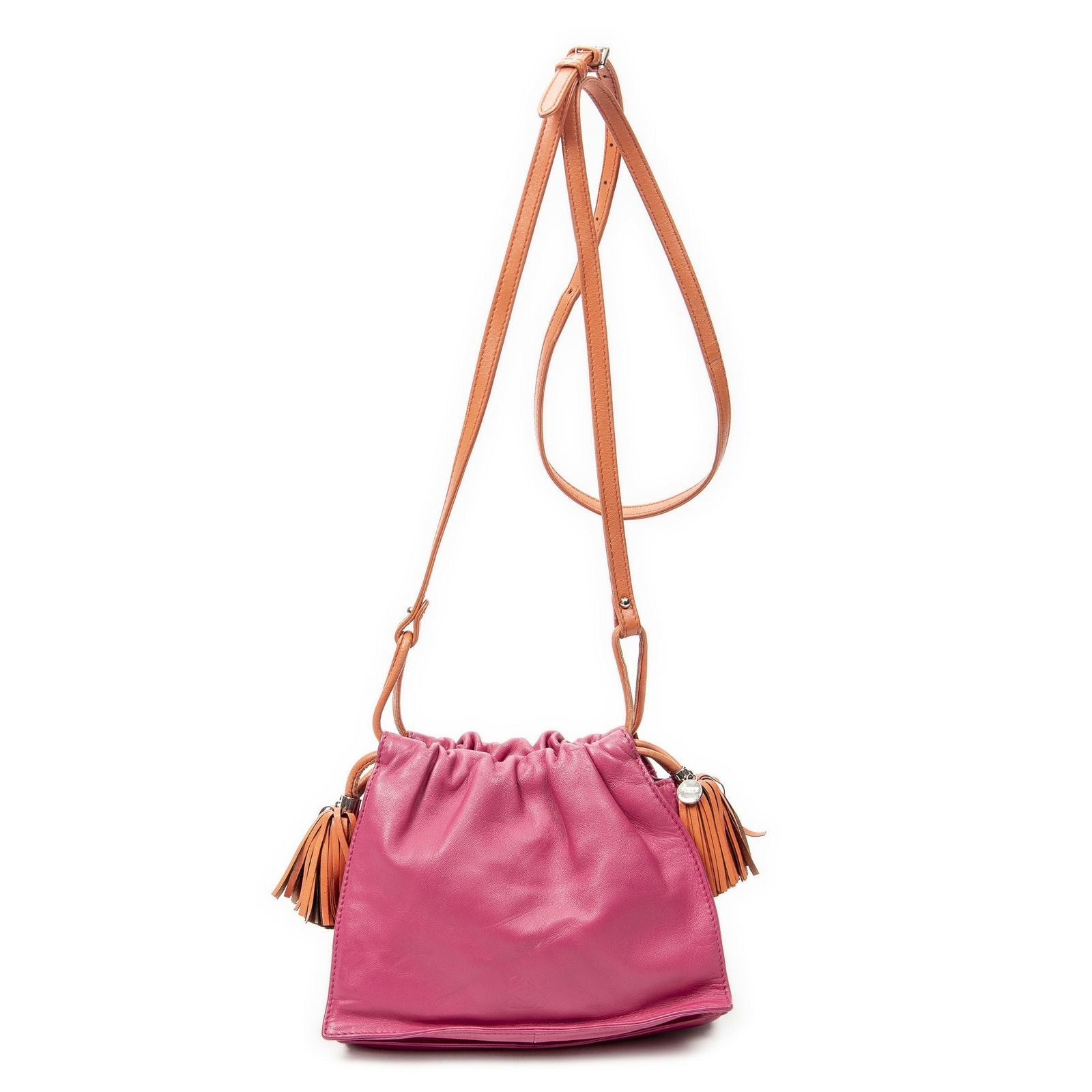 Loewe Bicolor Tassel Flamenco Fuchsia Pink Orange Calfskin Leather Messenger