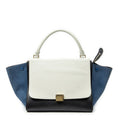 Celine Tricolor Trapeze Black Ivory Blue Calfskin Leather Messenger