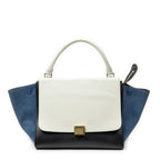Celine Tricolor Trapeze Black Ivory Blue Calfskin Leather Messenger