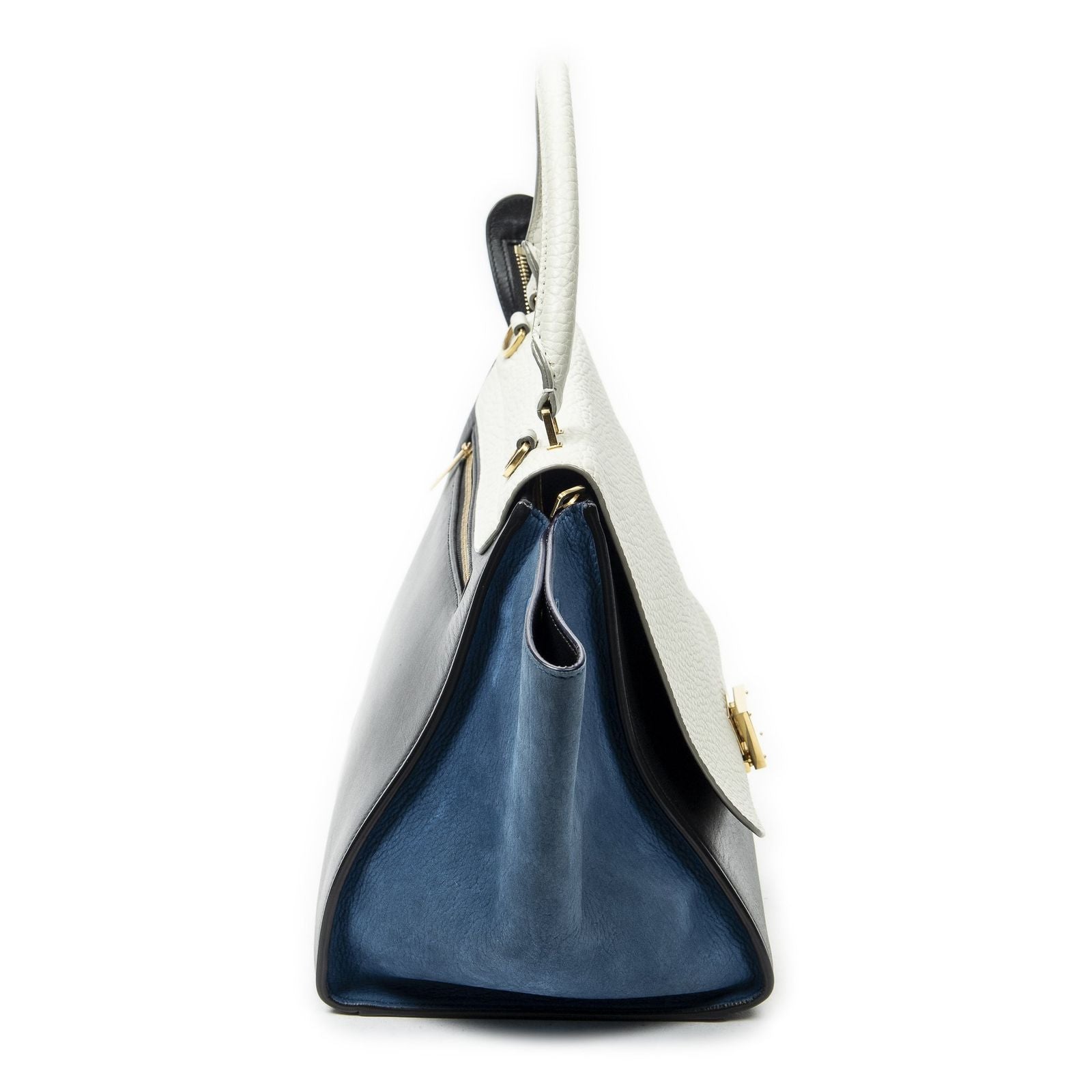 Celine Tricolor Trapeze Black Ivory Blue Calfskin Leather Messenger — view 4