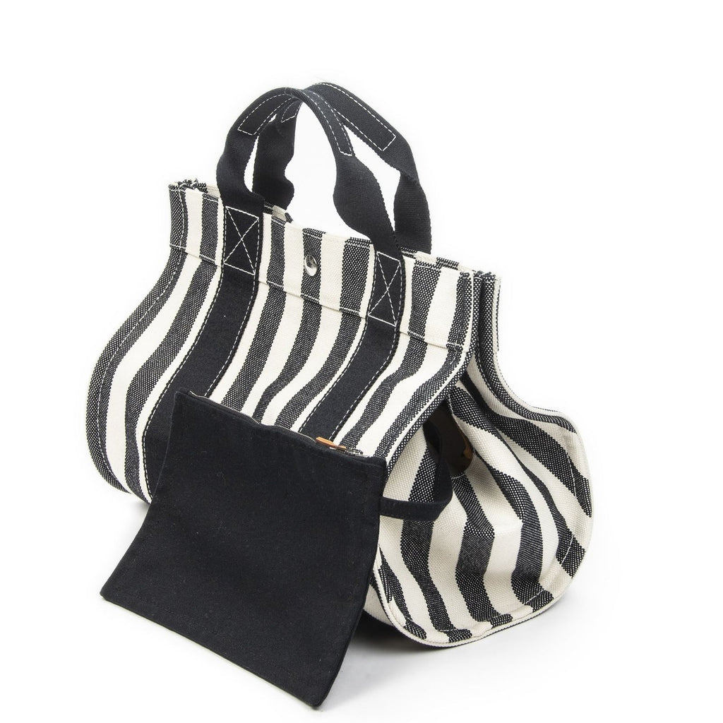 Hermes Cannes Tote Ivory Black Striped Canvas — view 2