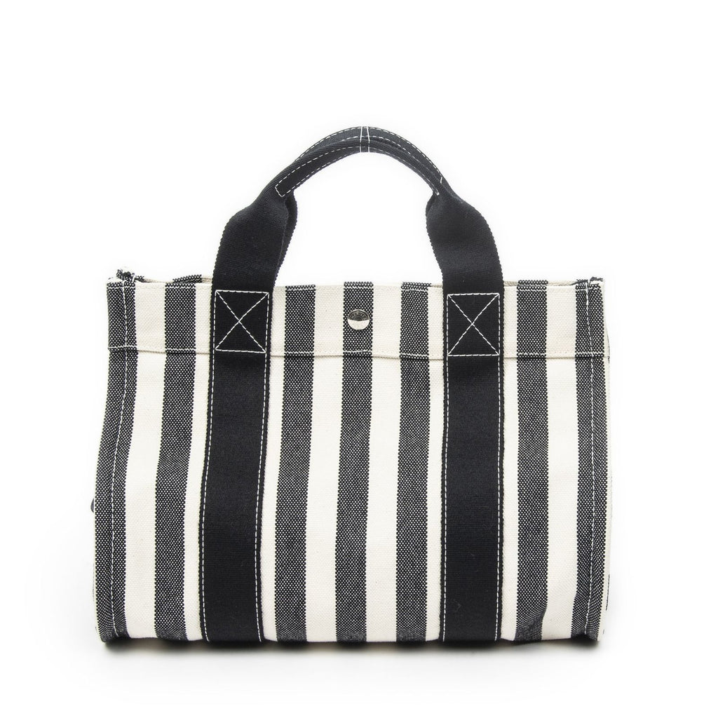 Hermes Cannes Tote Ivory Black Striped Canvas — view 5