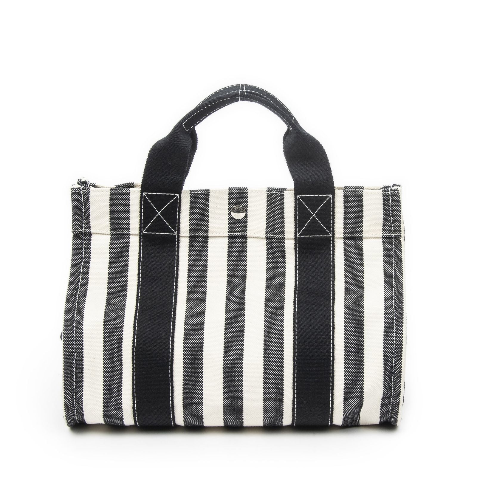 Hermes Cannes Tote Ivory Black Striped Canvas — view 5