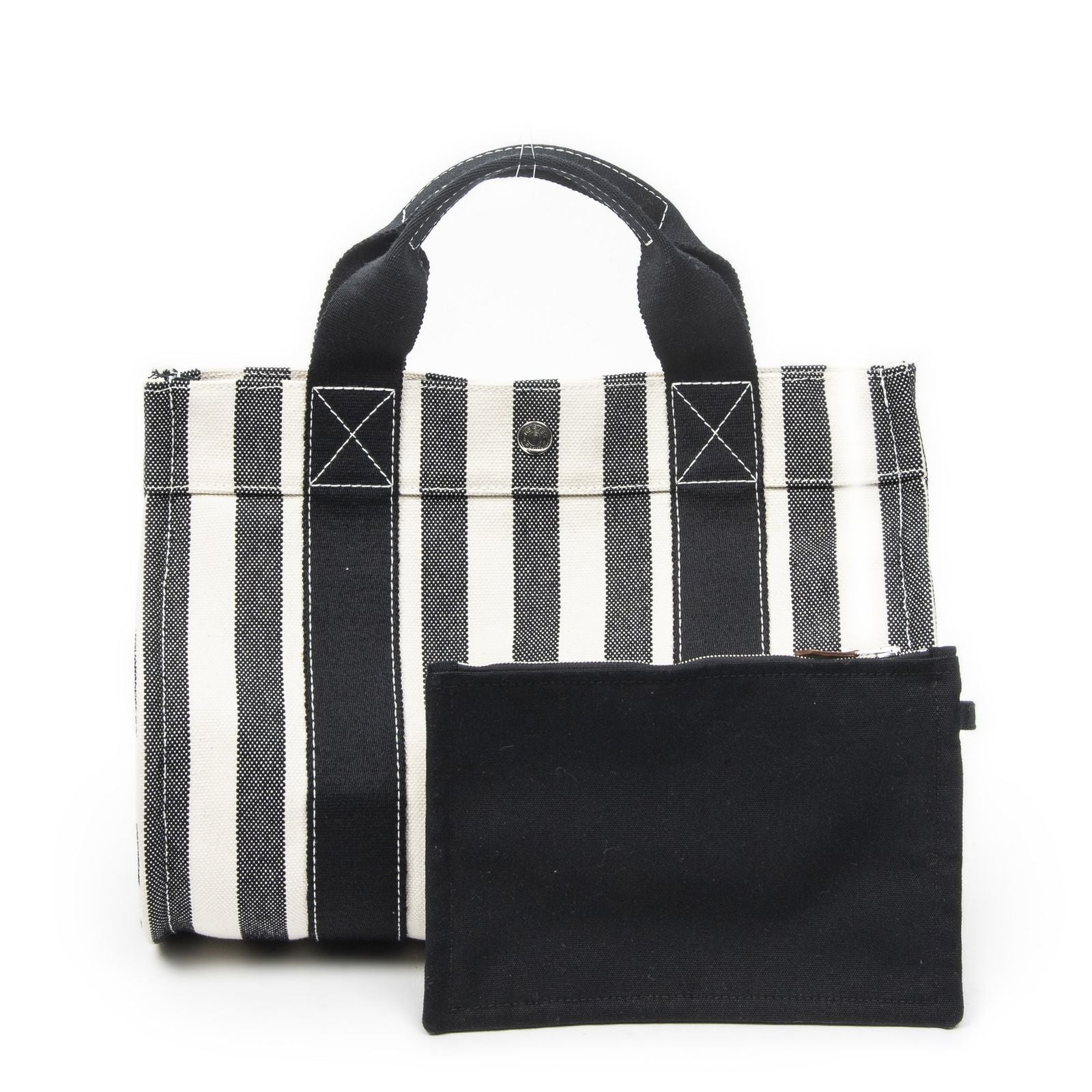 Hermes Cannes Tote Ivory Black Striped Canvas