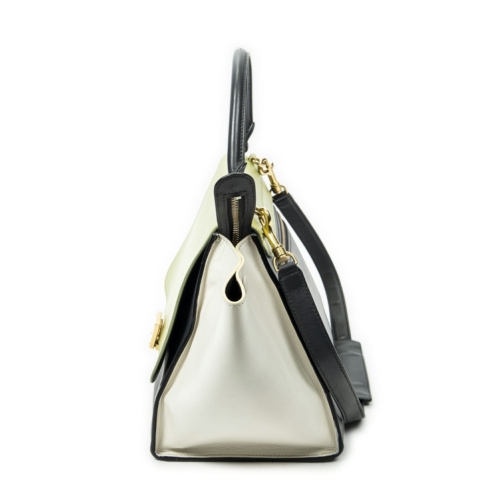 Celine Tricolor Trapeze Gray Light Green Ivory Calfskin Leather Messenger — view 3