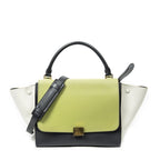 Celine Tricolor Trapeze Gray Light Green Ivory Calfskin Leather Messenger