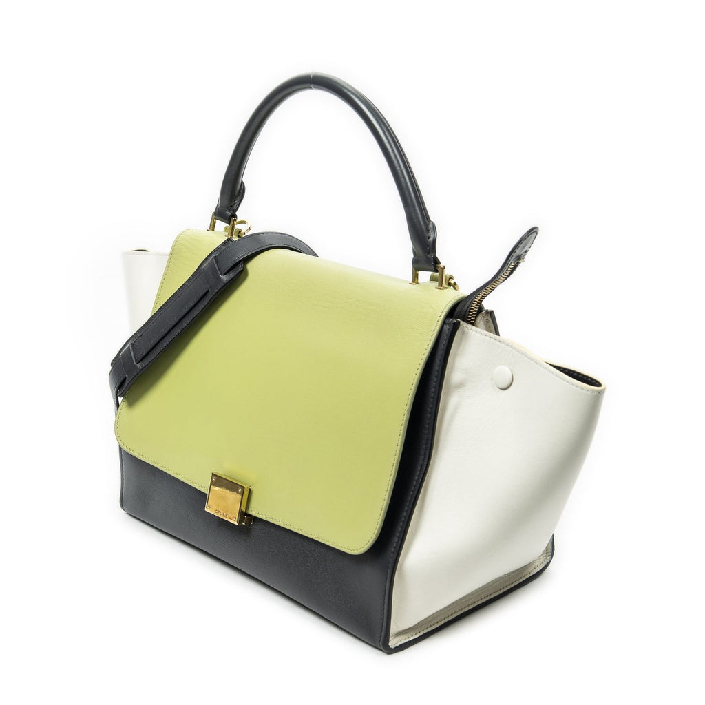 Celine Tricolor Trapeze Gray Light Green Ivory Calfskin Leather Messenger — view 2