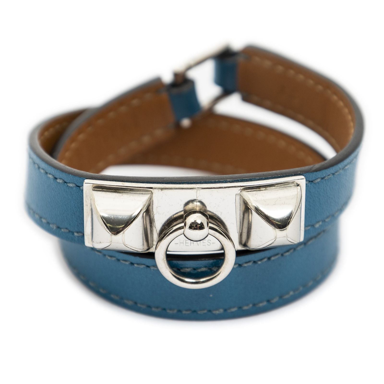 Hermes Rivale Double Tour Bracelet Tea Swift Leather