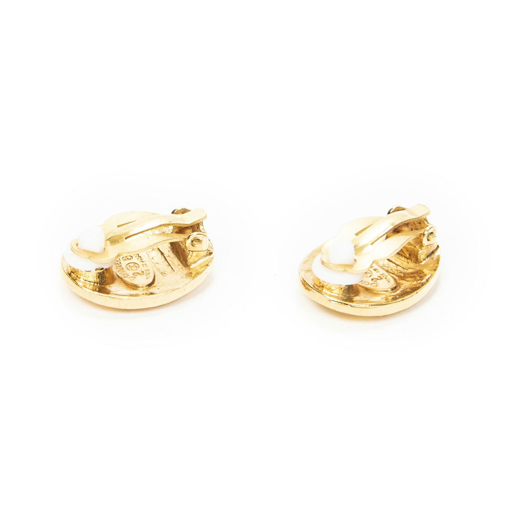 Chanel CC Oval Clip on Earrings Gold Plated — view 2