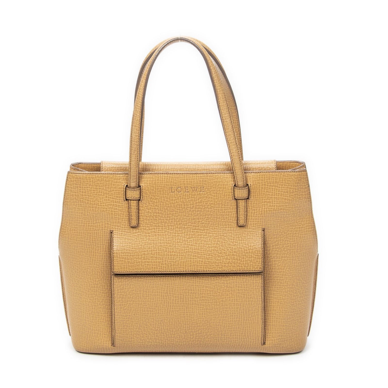 Loewe Front Pocket Zip Tote Tan Texture Leather