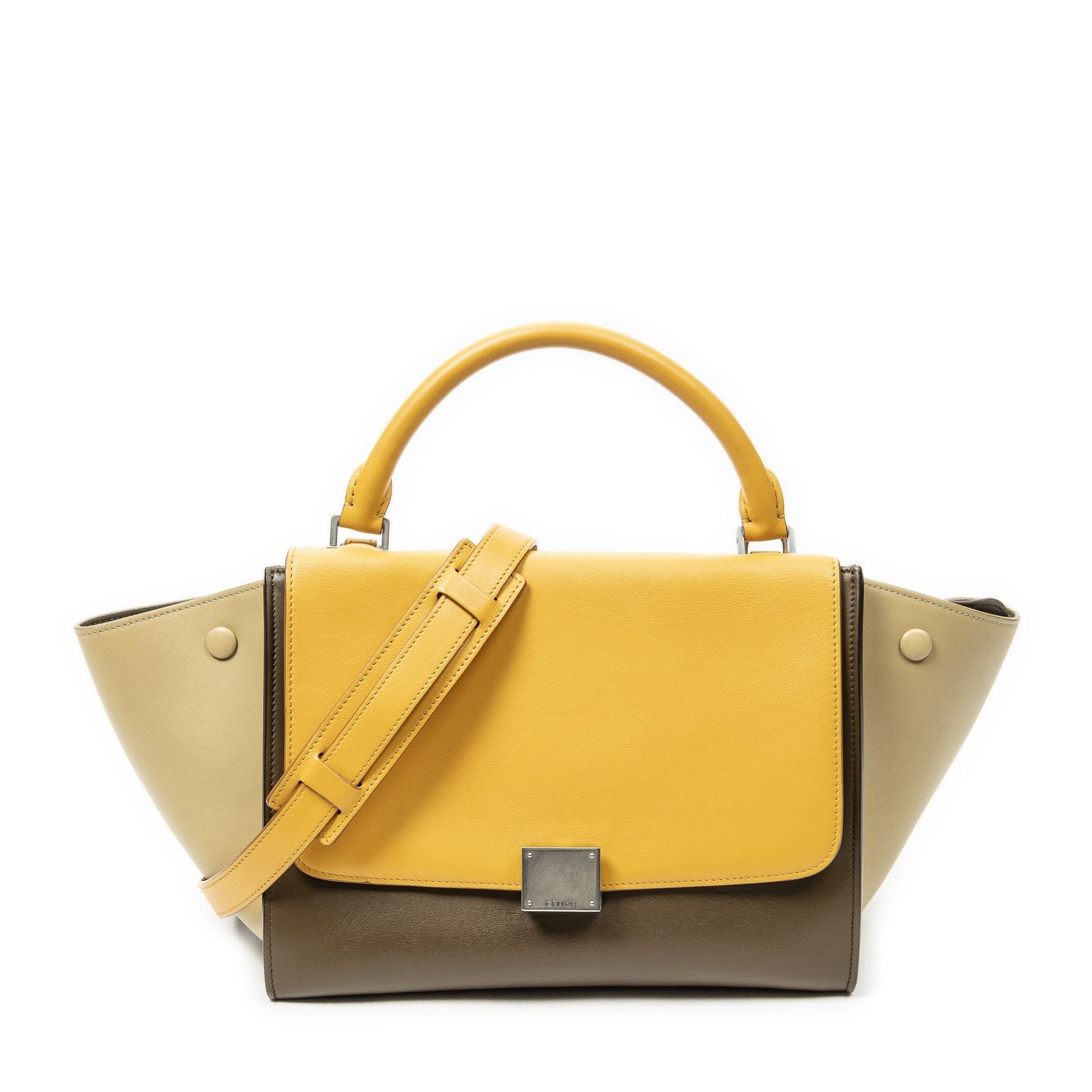 Celine Small Tricolor Trapeze Brown Orange Beige Calfskin Leather Messenger