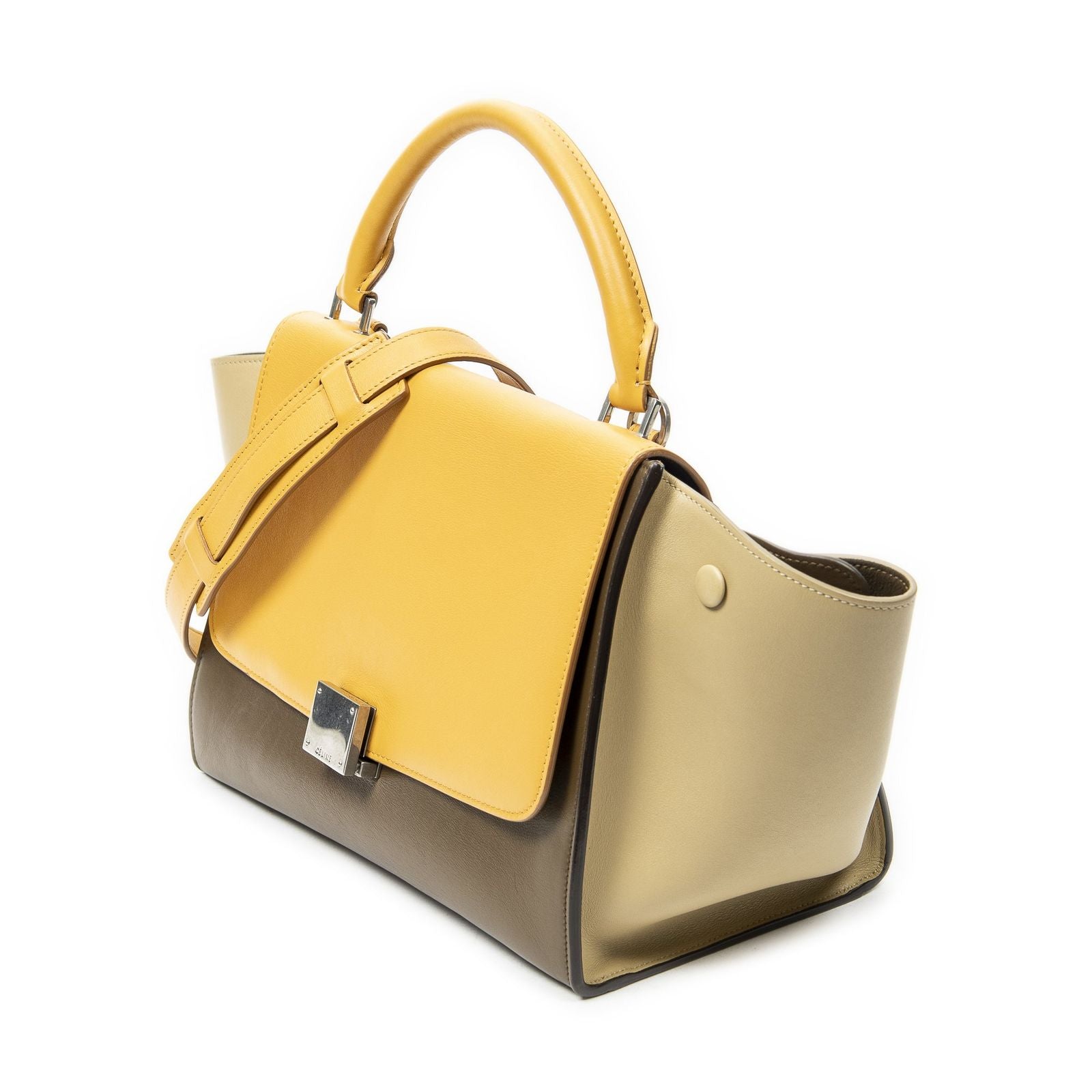 Celine Small Tricolor Trapeze Brown Orange Beige Calfskin Leather Messenger — view 2
