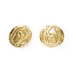 Chanel CC Logo Round Clip Type Earrings Gold Plated