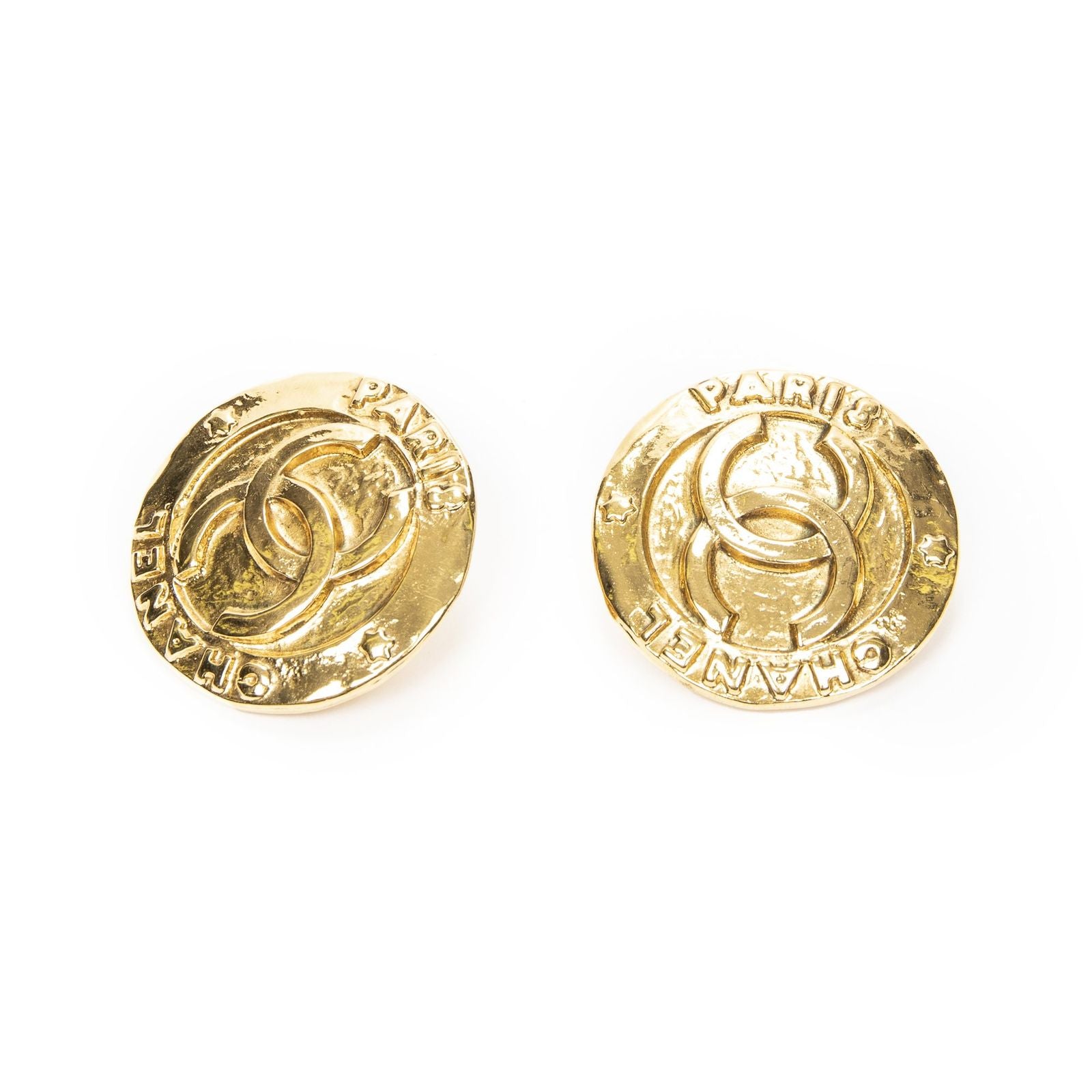 Chanel CC Logo Round Clip Type Earrings Gold Plated