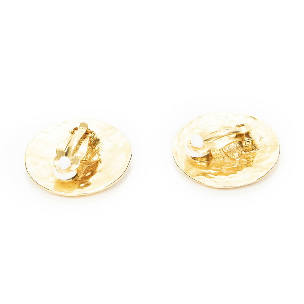 Chanel CC Logo Round Clip Type Earrings Gold Plated — view 2