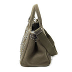 Prada Small Rhinestone Canapa Tote Dark Green Studs Canvas — view 3