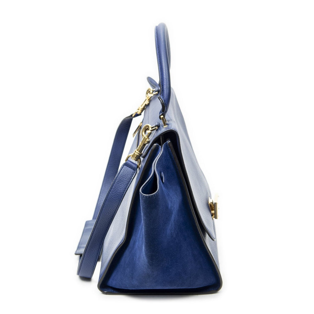 Celine Midi Trapeze Blue Gray Calfskin Leather Messenger — view 4