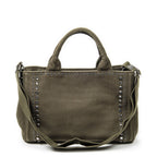 Prada Small Rhinestone Canapa Tote Dark Green Studs Canvas — view 5