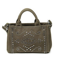 Prada Small Rhinestone Canapa Tote Dark Green Studs Canvas
