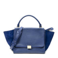 Celine Midi Trapeze Blue Gray Calfskin Leather Messenger