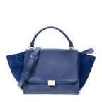 Celine Midi Trapeze Blue Gray Calfskin Leather Messenger